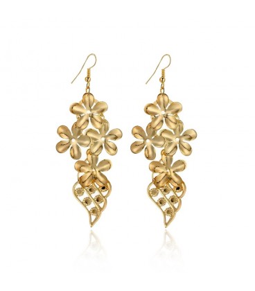Gold Plated Flower Design Hook Earrings