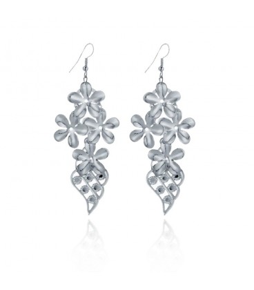 Silver Plated Flower Design Hook Earrings