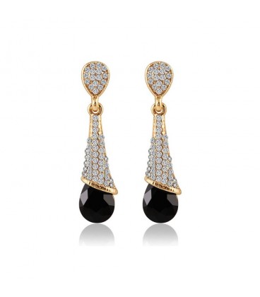 Gold Plated Crystal Tear Drop Long Earrings