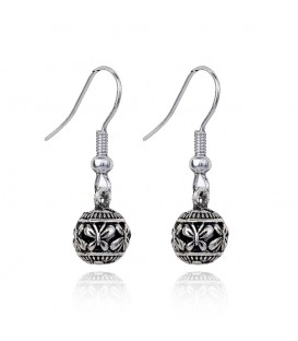Antique Carved Silver Ball Hollow Earrings