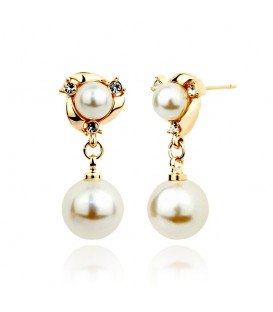 Elegant Vintage Copper Pearl Dangle Earrings