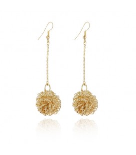 Gold Plated Ball Design Long Earrings