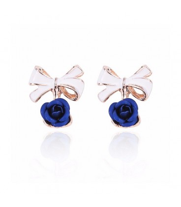 Royal Blue Bow Rose Stud Earrings