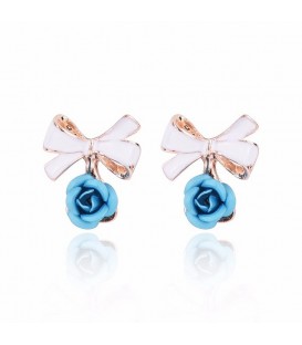 Delicate Sky Blue Bow Rose Stud Earrings
