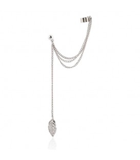 Silver Leaf Tassel Cuff Earring