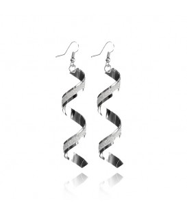 Trendy Spiral Long Twisted Silver Dangle Hook Earrings