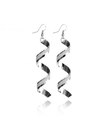 Trendy Spiral Long Twisted Silver Dangle Hook Earrings