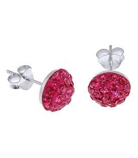 Pink Crystal Button Earrings