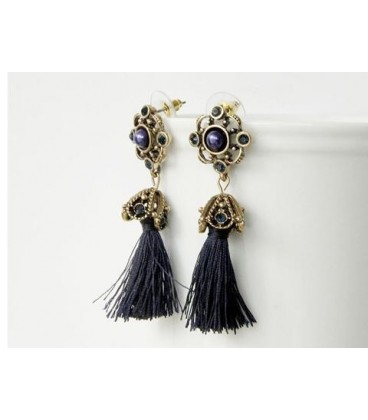 Blue Crystal Long Tassel Earrings