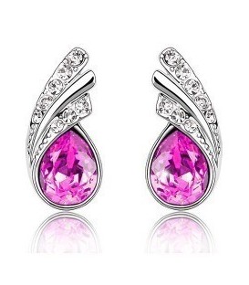 Austrian Crystal and Rhinestone Leaf Stud Earrings